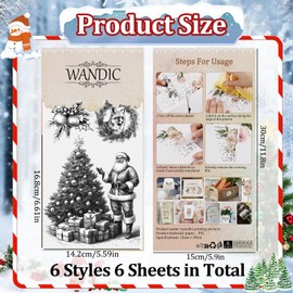 WANDIC 6 Sheets Rub On Transfer Sticker, Black&White Theme Christmas Decal for DIY Scrapbooking Photo Albums Furniture,15 * 30cm