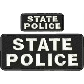 STATE POLICE EMBROIDERY PATCH 4X10 AND 2X5 HOOK ON BACK BLK/WHITE