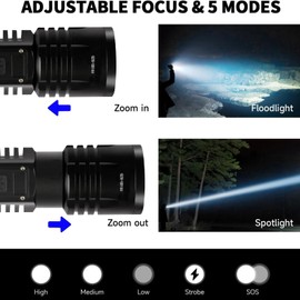 Rechargeable LED Flashlights 10000.00 High Lumens,𝟐𝟎𝟐𝟓 𝐍𝐞𝐰 High Powered Waterproof Tactical Flashlight Spotlight Flashlight for Home, Bright Flashlight Black for Outdoor Camping Emergency