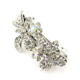 Women's Rhinestone Flower Hair Barrette Clip Hair Pin Antique Silver IMB2072, Clear