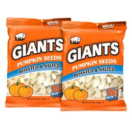 GIANTS Pumpkin Seeds - Pumpkin Seeds in Shell, Pumpkin Seeds to Eat, Roasted and Salted, Whole Pumpkin Seeds with Shell, High Protein Snack with 15g Protein Per Serving - 5.15 oz (Pack of 2)