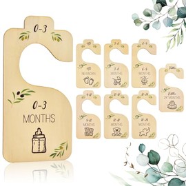 8Pcs Wooden Baby Newborn Closet Dividers,Baby Toddler Cloth Sorting Tags,Double-Sided Baby Clothes Organizer from Newborn to 24 Month,Nursery Infant Wardrobe Divider Gift, for Newborn Baby Shower
