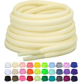 Puzeam 2 Pairs Oval Athletic Shoelaces 30 Colors 1/4" Half Round Shoe Laces for Sneakers - Cream 140