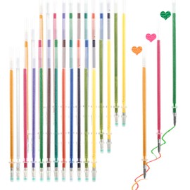 Tikplus Gel Pens Glitter Refills, Pack of 48 12 Colour 0.8 mm Gel Pen Refills, Glitter Pen Refills, Fluorescence Highlighter, Colourful Gel Pens for Writing, Marking, Doodling