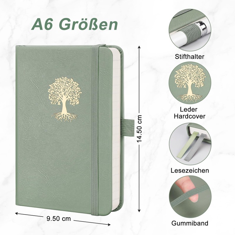 EMSHOI Notebook A6 Lined with Inner Pocket, 80 Sheets/160 Numbered