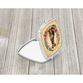 Caroline's Treasures Welsh Terrier and Flowers Compact Mirror Decorative Travel Makeup Mirror for Women Girls Gifts Pocket Makeup Mirror Folding Handheld