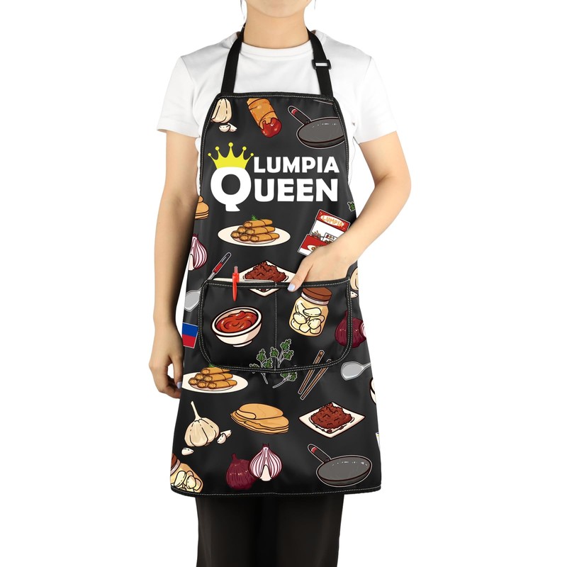 VAMSII Lumpia Queen Apron With Pockets Filipino Food Lover Adjustable