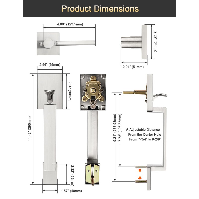 Tinewa Square Satin Nickel Door Handleset with Lever, Upgrated Entry