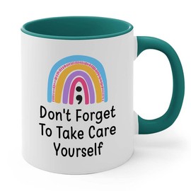 Flairy Land Mental Health Awareness Day 2Tone Mug 11oz Green -Take Yourself - Counselor Therapist M*ntal Ill*ess Psychologist M*ntal Therapist Advisor