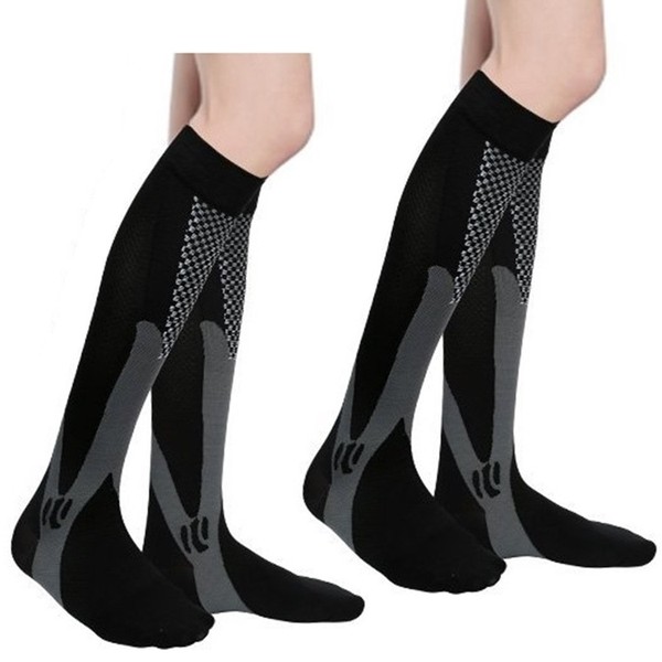 MojaSports Graduated Compression Socks (2 Pair) Athletic Medical Sports Stockings. (Black/Gray, XX-Large)
