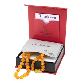 Amberalia Amber necklace Adult size - Baltic sea certified amber - Gift aBox and customized message - Engrave the storage linen bag! Raw Lemon 15.7 inches