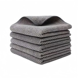 Microfiber Cleaning Cloth, 5 Pcs (30CMx30CM) - High Performance - 1000 Washes, Ultra Absorbent Microfiber Towel, Dish Cloths for Washing Dishes,Reusable/Wiping/Polishing for Home/Kitchen/Car (Grey)