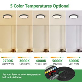 20 Inch Dimmable LED Flush Mount Ceiling Light, 40W,4350LM, 3000K/3700K/4000K/5000K/6000K CCT Selectable ,Round Flat Panel Light Low Profile Ceiling Light Fitures for Hallway, Kitchen, Bedroom,Black