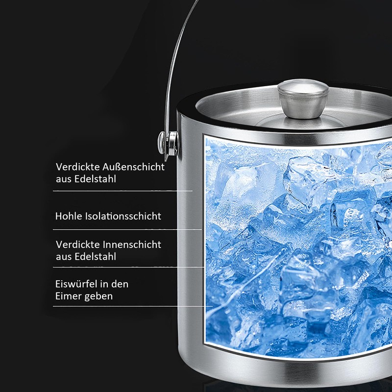 thirei 2L Ice Cube Tray, Stainless Steel Ice Container, with