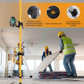 12 Ft./3.7 M Professional Lasers Level Pole with Tripod, Adjustable Telescoping Lasers Pole for Level Tool, Multi-function Fine-tuning Bracket with 1/4” Thread & 5/8”Thread Adapter, Carry Bag Included