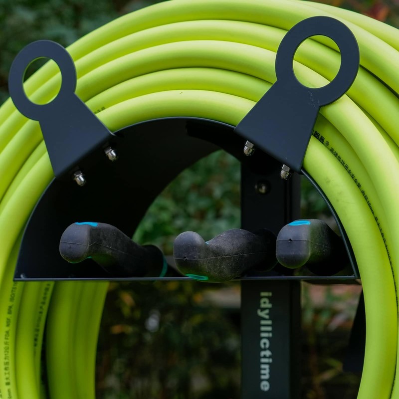 idyllictime Garden Hose Holder Freestanding for Outside With Tool Storage