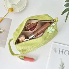 Fycyko Toiletry Bag for Women and Men Portable Travel Wash Bag Corduroy Toiletries Accessories Cosmetic Organizer Bag Gym Shaving Shower Bathroom Bag Dopp Kit Make Up Bag with Handle - Green