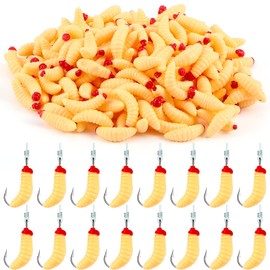 Fabbay 200 Pcs Soft Maggot Baits Fake Worms for Fishing Bass Fishing Lures for Freshwater Artificial Wax Worms Gross Plastic Worms for Freshwater Saltwater Lake Trout Ice Fishing