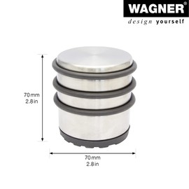 WAGNER Tower 15507200 Floor Door Stop, Diameter 70 x 70 mm, Industrial Steel in Stainless Steel Look, Soft Stop Made of Thermoplastic Rubber, Black, for Standing