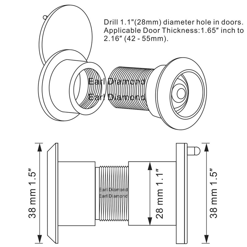 Earl Diamond - Solid Brass Door Viewer Peephole, 220-Degree Security