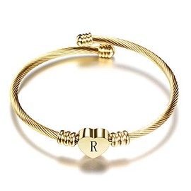 MiiFort Women's Initial Name Gold Cuff Bangle Letter R Bracelet Love Heart Stainless Steel Family Sister Daughter Granddaughter Birthday