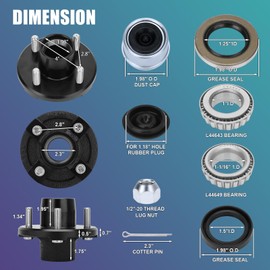 shliyitx 1 Sets Trailer Hub Kit 4 Bolt 4, Trailer Axle Kit for 2000 lb 4 Lug Trailer Hub Fits 1" and 1-1/16" Spindle, Trailer Hub Kit with Extra Dust Cap and Rubber Plug