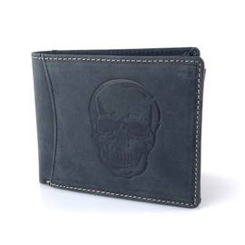BUFFALO HILL Wallet I Skull Motif I Buffalo Leather Wallet I Genuine Leather Wallet I Landscape Format Wallet Men I RFID Protection I Leather Wallet with Coin Compartment I 9 Card Slots I 2394, black,