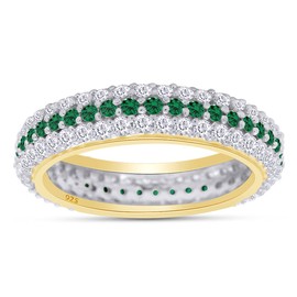 Jewel Zone US Round Cut Simulated Green Emerald Eternity Ring in 14K Yellow Gold Over Sterling Silver