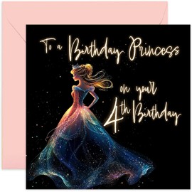 Birthday Cards for 4 Year Old Girls - Birthday Princess Design - Cinderella Birthday Cards for Her - Age 4 Milestone Birthday Gift - Daughter Granddaughter Niece Goddaughter Friend Sister