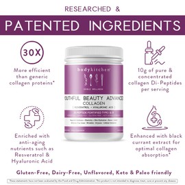 Body Kitchen Youthful Beauty Advanced, Collagen Peptides Powder for Beautiful Hair Skin Nails, Resveratrol and Hyaluronic Acid for Anti-Aging & Antioxidant Support, Grass Fed (Pack of 1)