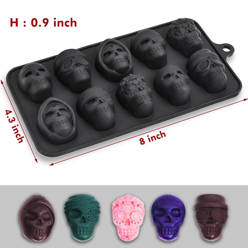 Webake Skull Chocolate Mold with 5 Different Shapes, Silicone Skeleton