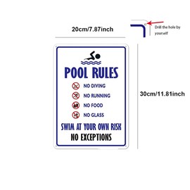 20 x 30 cm Swimming Pool Rules Signs, Outdoor Decor Pool Sign Predrilled Easy to Mount