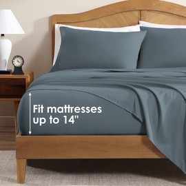 ClevaHome Sheet Set Queen Size, 4-Piece Bedding, Lightweight & Super Soft Easy Care Microfiber– Shrinkage & Fade Resistant Bedding Set with 14'' Deep Pockets (Slate Blue)