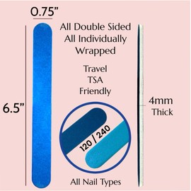 60 pc Value Set ALAZCO Premium Blue Nail Files Coarse 120/240 Fine Professionals & DIY Washable Reuseable All Nails Natural Acrylic Gel Press-On Travel TSA Friendly