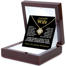 Cokos Box To My Wife Necklace from Husband, Soulmate Gifts, Love Message Card Knot Necklace Jewelry for Her in Luxury Wood Box (Beautiful Wife, Gold Knot)