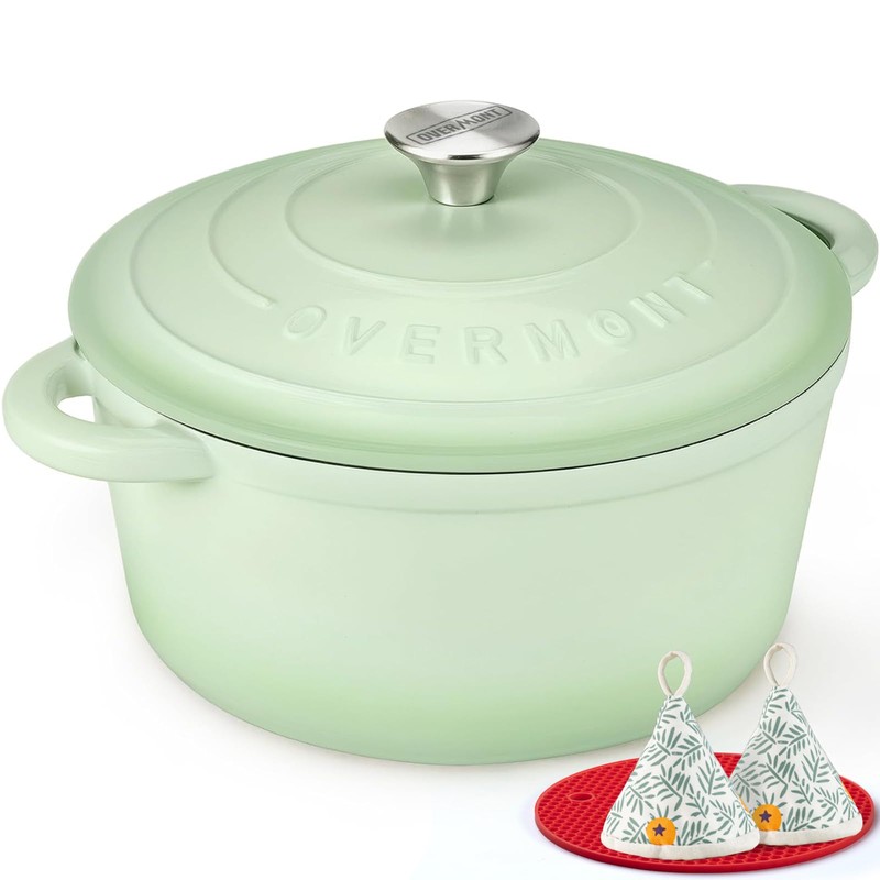 Overmont Enameled Cast Iron Dutch Oven - 5.5QT Pot with