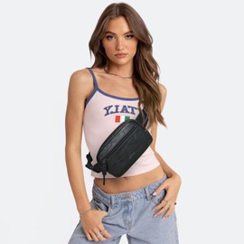 LATMAP 2L Bumbag Fanny Packs for Women Man Belt Bag Small Fashion Crossbody Bag Waist Pack Faux Leather Waterproof Chest Bag Trendy Black