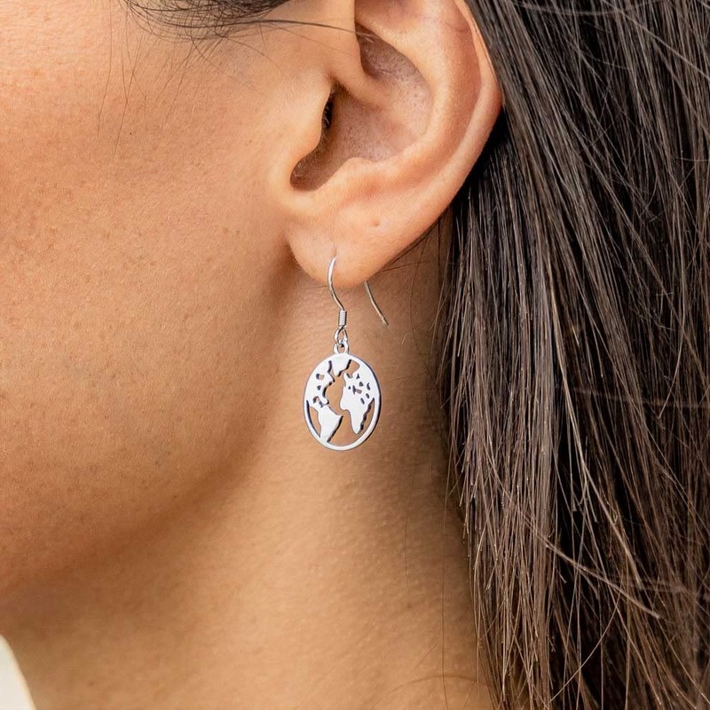 925 Sterling Silver World Map Earrings - Nickel Free and