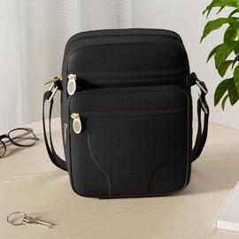 SPAHER Small Mens Leather Bag Handbag Shoulder Bag Business Messenger Bag Cross Body Casual Sling Organiser Travel bag with Adjustable Detachable Shoulder Strap Black