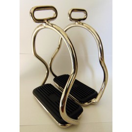 IRONS DOUBLE BENT LEG SAFETY ICELANDIC STYLE OFF SET SHAPE STIRRUPS LIGHT WEIGHT STAINLESS STEEL (4.75")