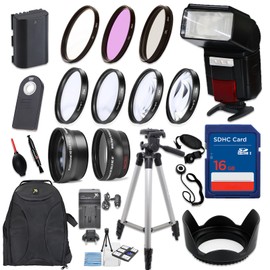 58mm 17 Piece Accessory Kit for Canon EOS 70D, 80D, 7D Mark II DSLRs with Replaceable LP-E6 Battery, Automatic LED Flash, 16GB Memory, HD Filters, Backpack, Auxiliary Lenses & More