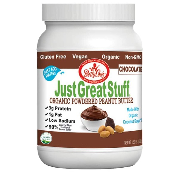 Betty Lou's 100% Organic Chocolate Peanut Butter Powder | Gluten Free, Vegan, Low Calorie, All Natural, High Protein | Deliciously Healthy Nut Butter | Just Add Water (1.5 Lbs)