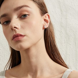 JiaYangJY Oval Cut 2ct CZ Diamond Stud Earrings for Women, 925 Sterling Silver 18K White Gold Plated Flower Prong Design with 6MM Simulated Diamonds Earring