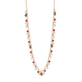 Madison Tyler Christmas Long Necklace for Women | Statement Christmas Gold Mistletoe | Pearls Jewelry | Xmas Holiday Necklaces Gifts