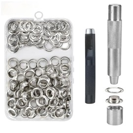 100 Sets Eyelet Tool Kit 10mm Metal Eyelets with 3 Mounting and Fixing Tools for DIY Fabric Leather