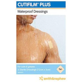 Cutifilm Plus Waterproof Wound Plaster Dressings, 7.2 cm x 5 cm Size, Tan (Pack of 5)