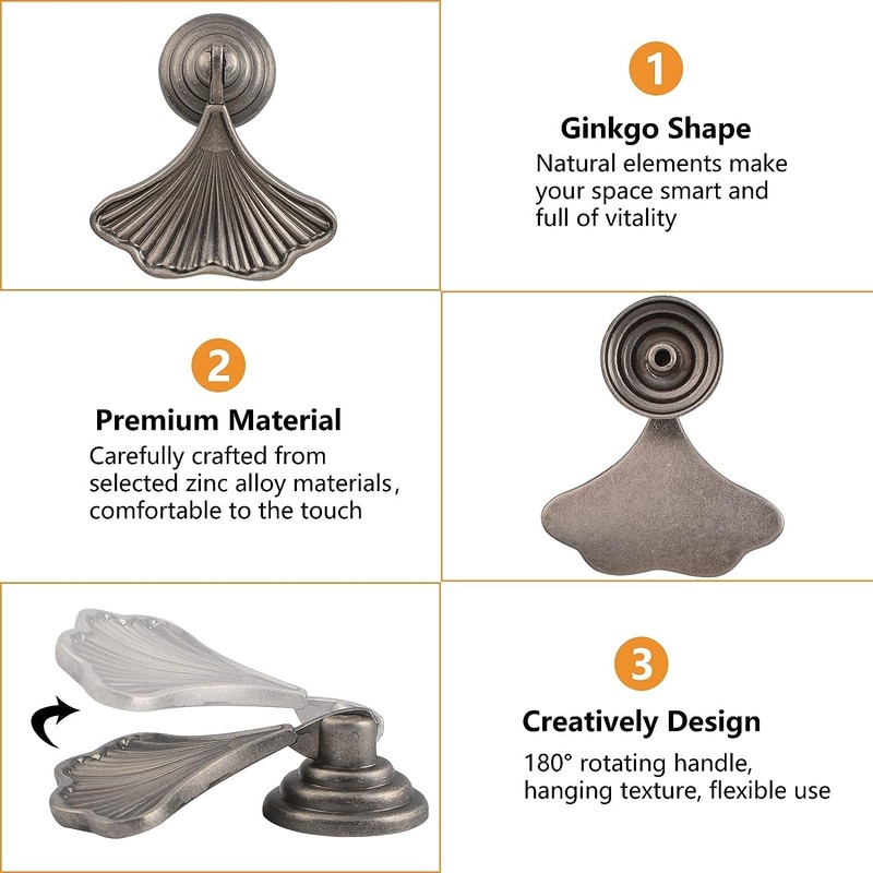 MOROBOR Ginkgo Leaf Shape Knob Handles, 2pcs Antique Nickel Drop