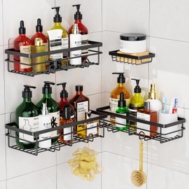 Uamector Shower Shelf No Drilling - Shower Shelf - Rustproof Bathroom Shelf - Bathroom Shelf Shampoo Holder for Shower (Black, Pack of 4)