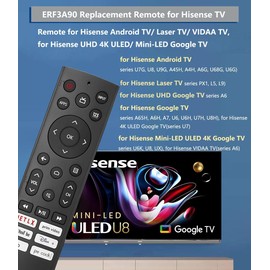 New Replacement Remote Control for All Hisense TV ERF3A90, for Hisense Android/Laser/VIDAA TVs, for Hisense UHD 4K ULED/Mini-LED Google TV (NO Voice)
