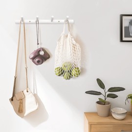 Homode Coat Rack Wall Mount, Coat Hooks for Wall, Wooden Pegs Hanging, Modern Bamboo Towel Rack for Bathroom, Hat Hanger Hook Rail for Entryway or Nursery, White